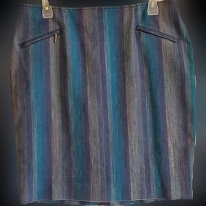Etcetera SYLVIA Denim Woven Stripe Indigo Skirt 16 Pencil Blue Purple Knee 23"